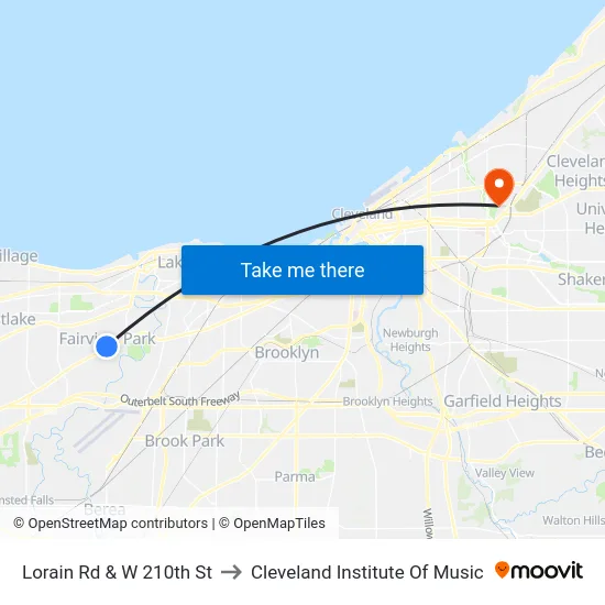 Lorain Rd & W 210th St to Cleveland Institute Of Music map