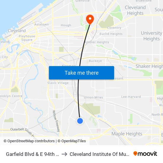 Garfield Blvd & E 94th St to Cleveland Institute Of Music map