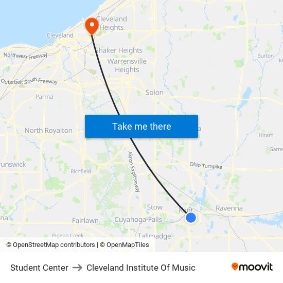 Student Center to Cleveland Institute Of Music map