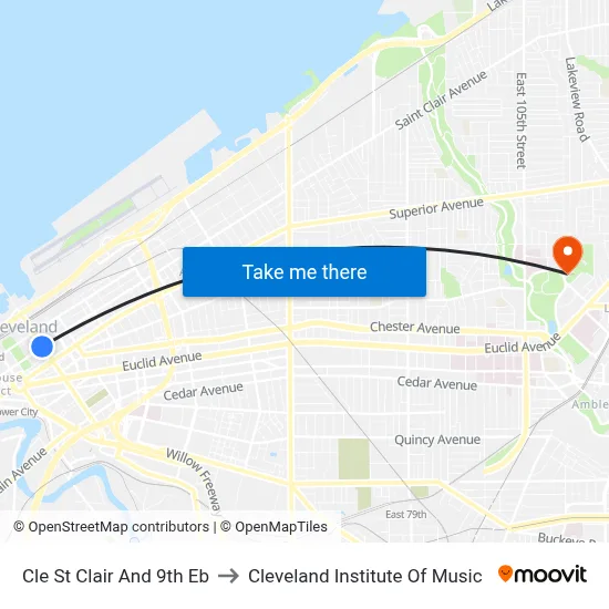 Cle St Clair And 9th Eb to Cleveland Institute Of Music map