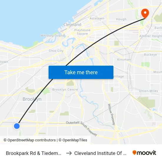 Brookpark Rd & Tiedeman Rd to Cleveland Institute Of Music map