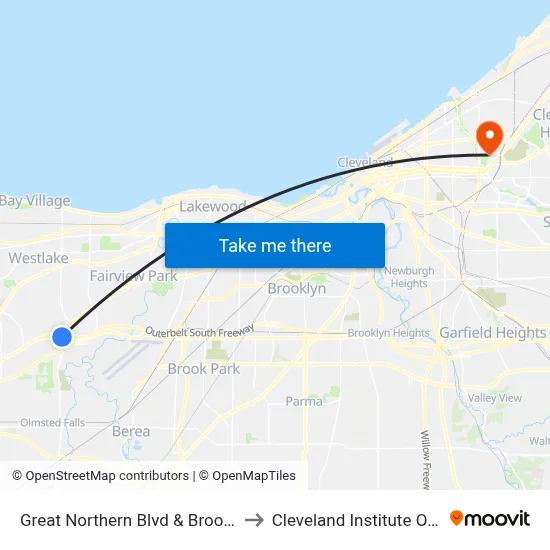 Great Northern Blvd & Brookpark Rd to Cleveland Institute Of Music map