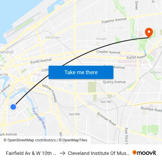 Fairfield Av & W 10th St to Cleveland Institute Of Music map