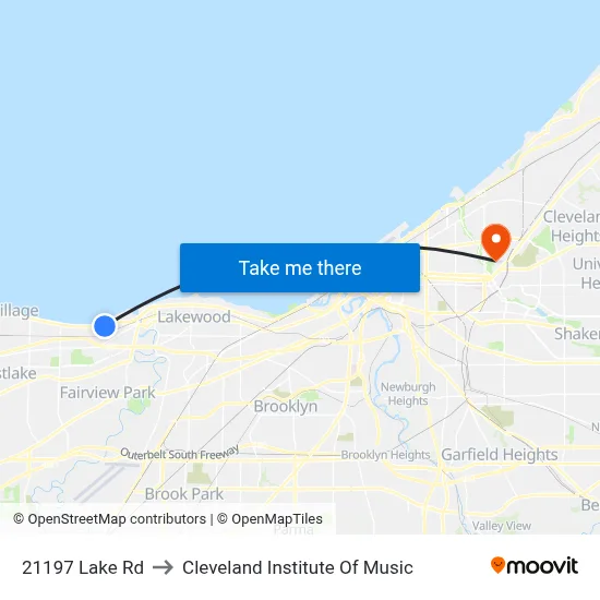 21197 Lake Rd to Cleveland Institute Of Music map
