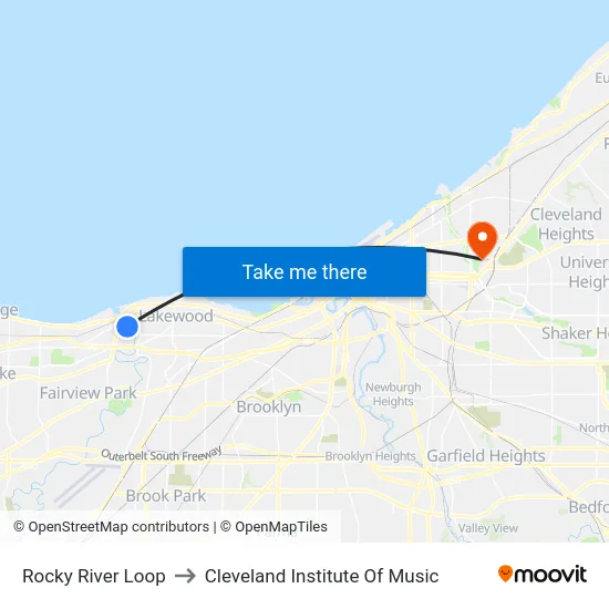 Rocky River Loop to Cleveland Institute Of Music map