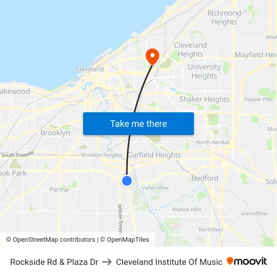 Rockside Rd & Plaza Dr to Cleveland Institute Of Music map