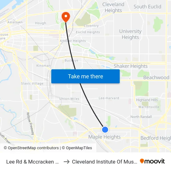 Lee Rd & Mccracken Rd to Cleveland Institute Of Music map