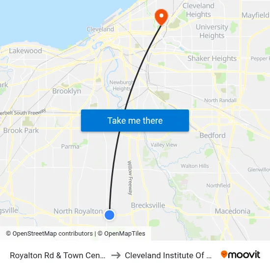 Royalton Rd & Town Centre Dr to Cleveland Institute Of Music map