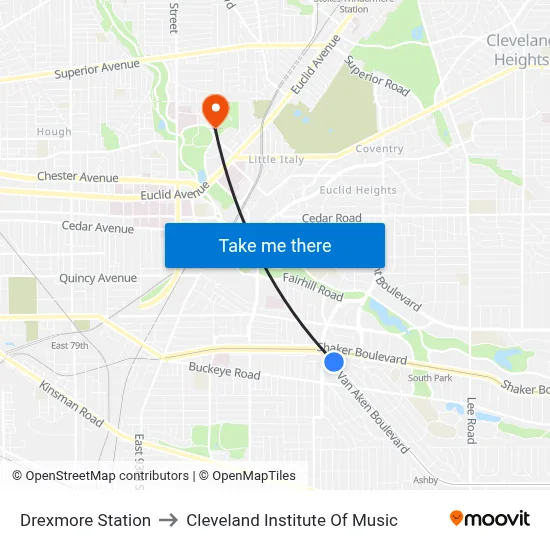 Drexmore Station to Cleveland Institute Of Music map