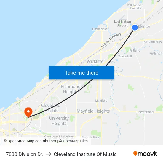 7830 Division Dr. to Cleveland Institute Of Music map