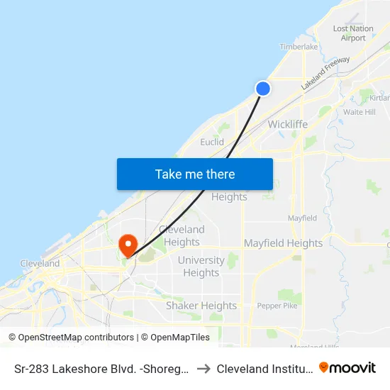 Sr-283 Lakeshore Blvd. -Shoregate Shopping Center to Cleveland Institute Of Music map