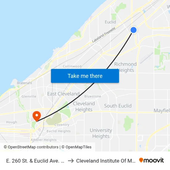 E. 260 St. & Euclid Ave. (Eb) to Cleveland Institute Of Music map