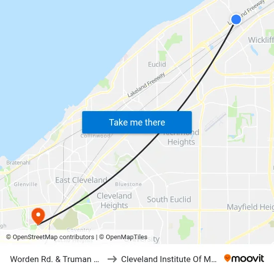 Worden Rd. & Truman Ave. to Cleveland Institute Of Music map