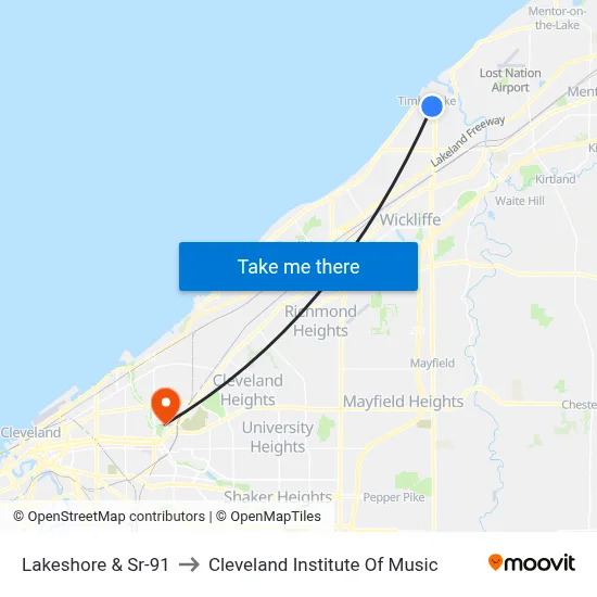 Lakeshore & Sr-91 to Cleveland Institute Of Music map