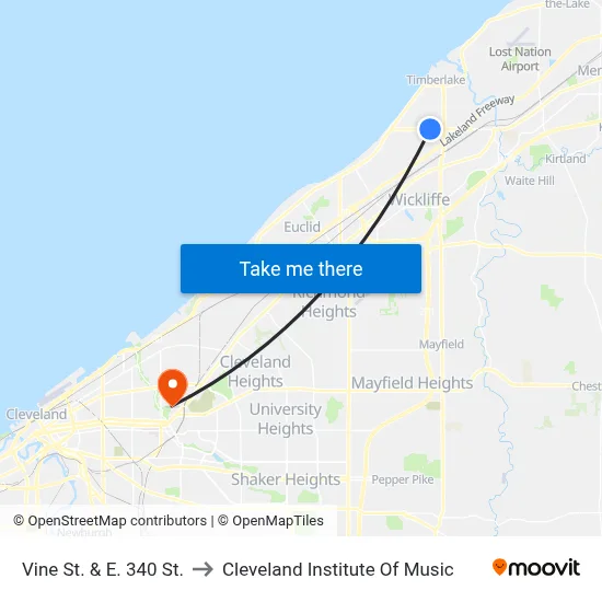 Vine St. & E. 340 St. to Cleveland Institute Of Music map