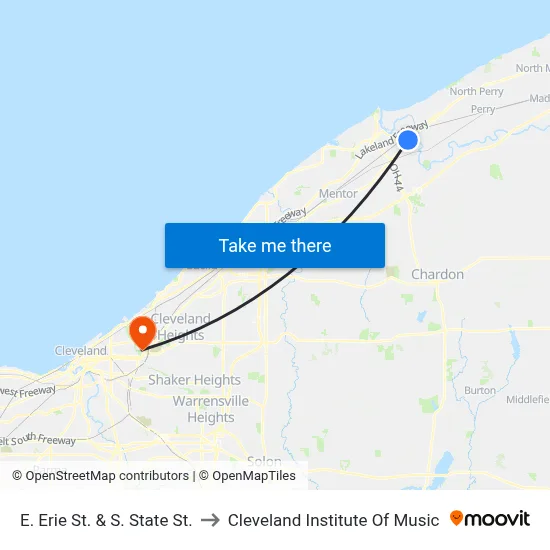 E. Erie St.  & S. State St. to Cleveland Institute Of Music map