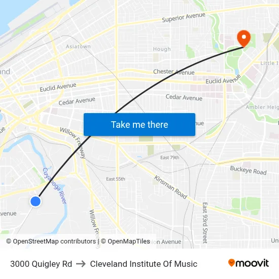 3000 Quigley Rd to Cleveland Institute Of Music map