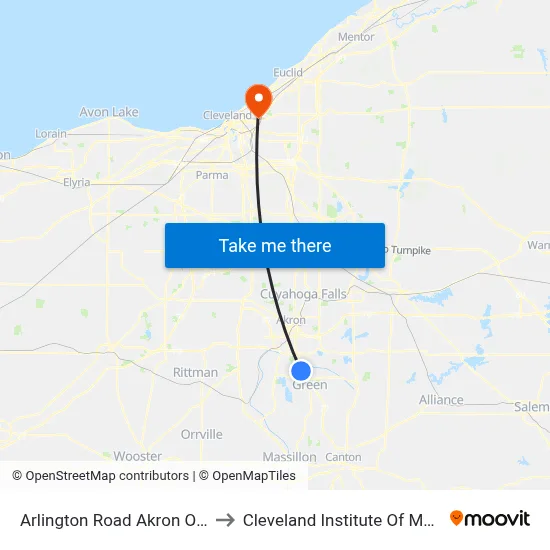 Arlington Road Akron Ohio to Cleveland Institute Of Music map