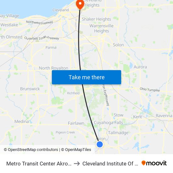 Metro Transit Center Akron Ohio to Cleveland Institute Of Music map