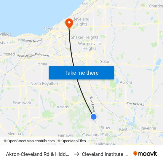 Akron-Cleveland Rd & Hidden Lake Ln to Cleveland Institute Of Music map