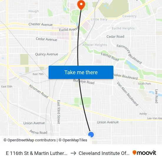 E 116th St & Martin Luther King Dr to Cleveland Institute Of Music map