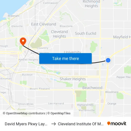 David Myers Pkwy Layover to Cleveland Institute Of Music map