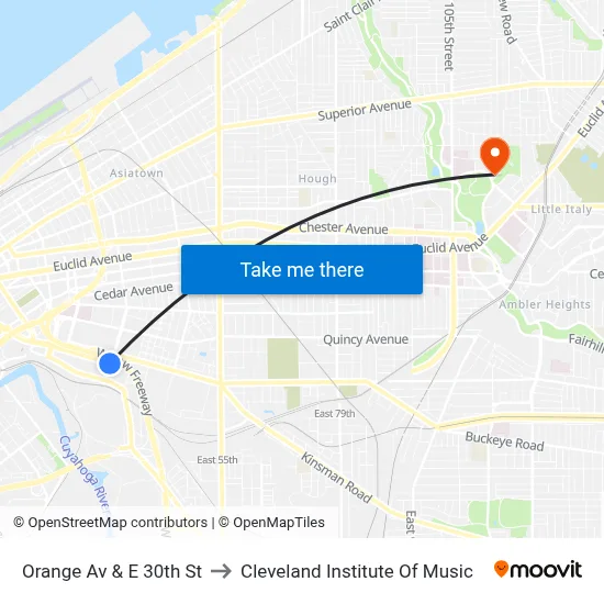 Orange Av & E 30th St to Cleveland Institute Of Music map