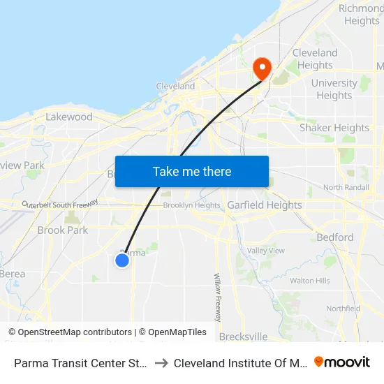 Parma Transit Center Stop 5 to Cleveland Institute Of Music map