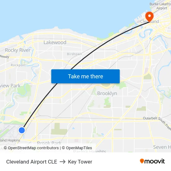 Cleveland Airport CLE to Key Tower map