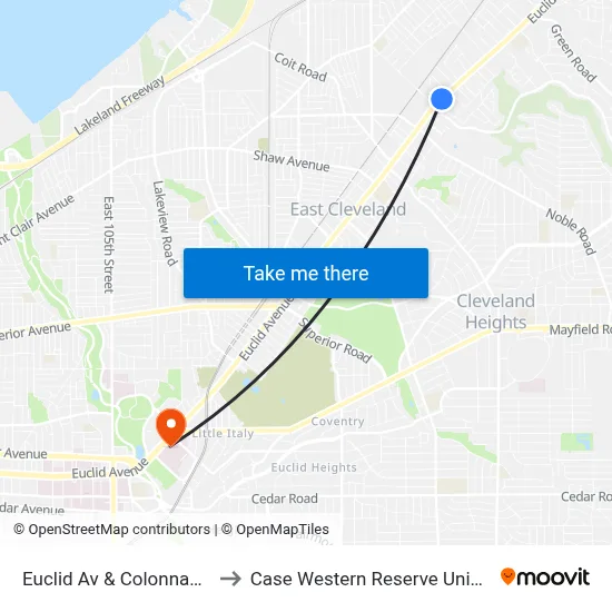 Euclid Av & Colonnade Rd to Case Western Reserve University map