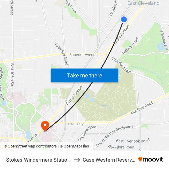 Stokes-Windermere Station Bus Stop #4 to Case Western Reserve University map