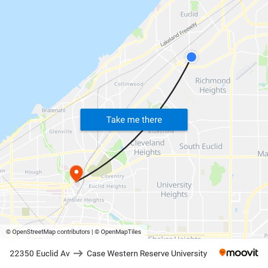 22350 Euclid Av to Case Western Reserve University map