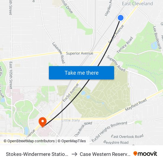 Stokes-Windermere Station Bus Stop #5 to Case Western Reserve University map