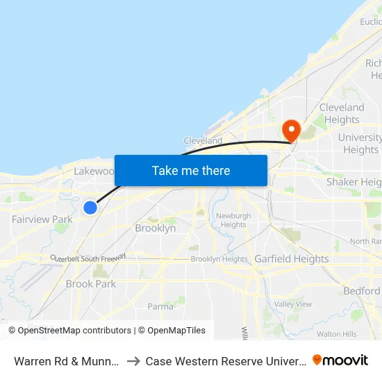 Warren Rd & Munn Rd to Case Western Reserve University map