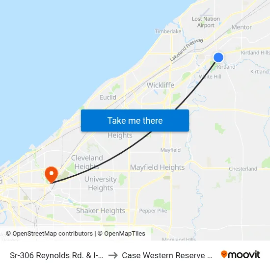 Sr-306 Reynolds Rd. & I-90 Ramp to Case Western Reserve University map