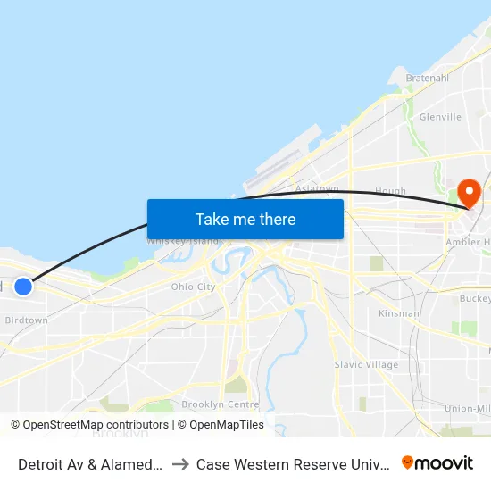Detroit Av & Alameda Av to Case Western Reserve University map