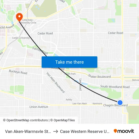 Van Aken-Warrnsvle Stn(Bus) to Case Western Reserve University map