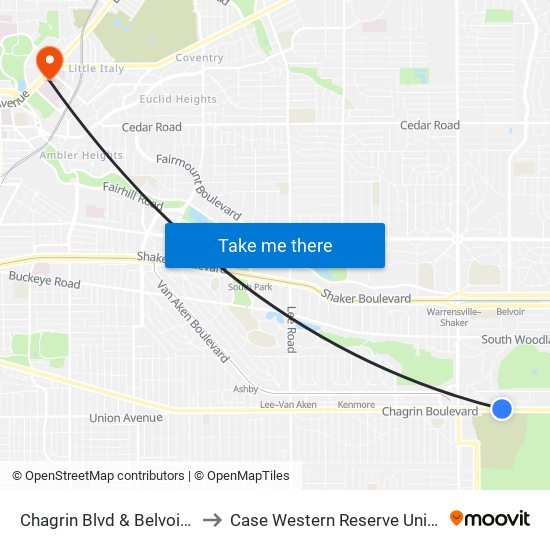 Chagrin Blvd & Belvoir Blvd to Case Western Reserve University map