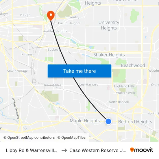 Libby Rd & Warrensville Ctr Rd to Case Western Reserve University map