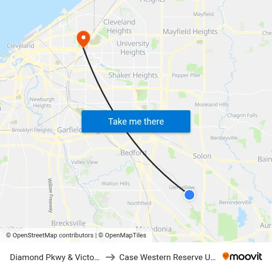Diamond Pkwy & Victory Pkwy to Case Western Reserve University map