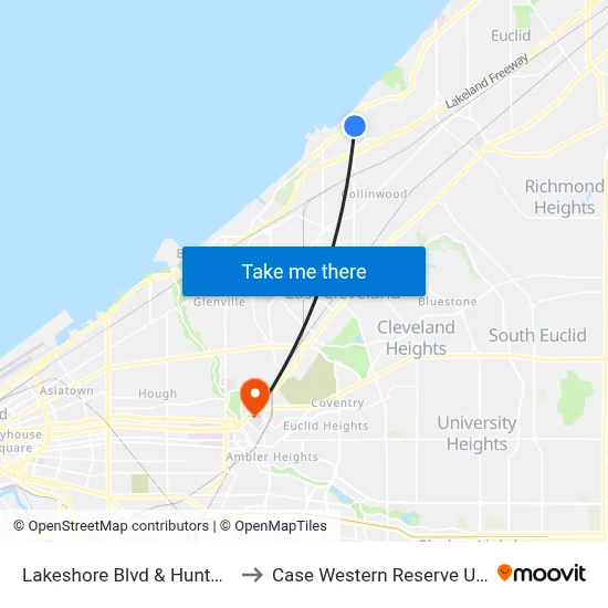 Lakeshore Blvd & Huntmere Ave to Case Western Reserve University map