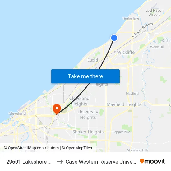 29601 Lakeshore Blvd to Case Western Reserve University map