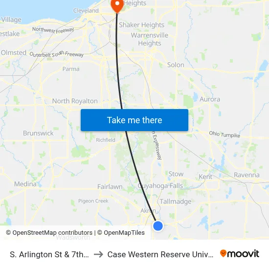 S. Arlington St & 7th Ave to Case Western Reserve University map