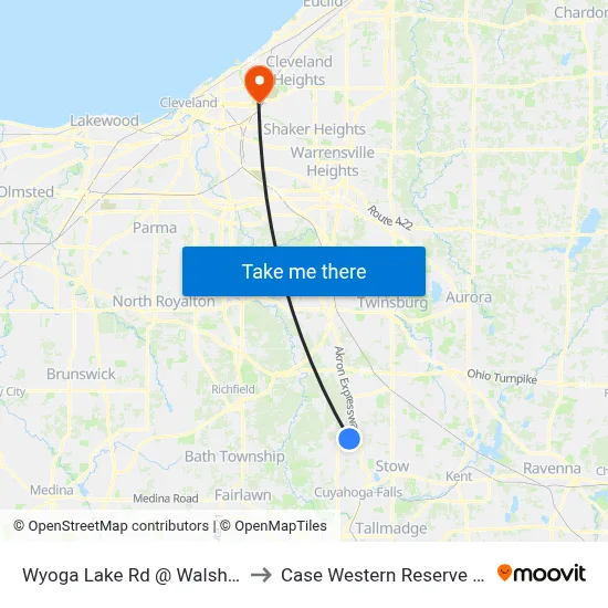 Wyoga Lake Rd @ Walsh Jesuit Hs to Case Western Reserve University map