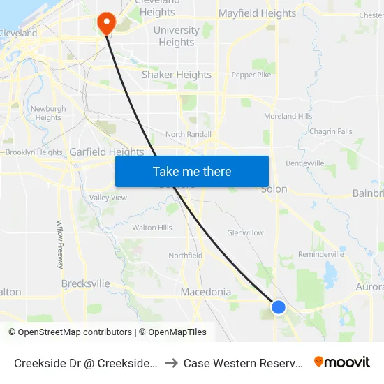 Creekside Dr @ Creekside Park N Ride to Case Western Reserve University map