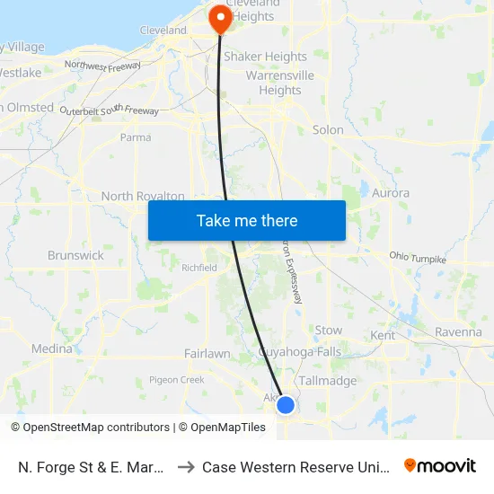 N. Forge St & E. Market St to Case Western Reserve University map