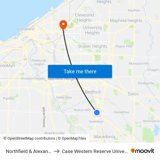 Northfield & Alexander to Case Western Reserve University map