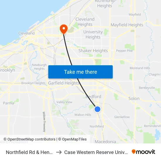 Northfield Rd & Henry St to Case Western Reserve University map