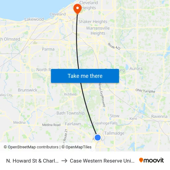 N. Howard St & Charles St to Case Western Reserve University map