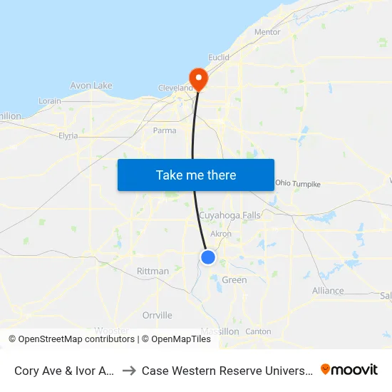 Cory Ave & Ivor Ave to Case Western Reserve University map